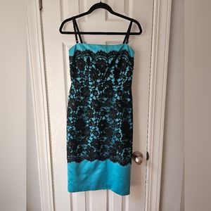 Vintage D&G Teal Satin Dress with Chantilly Lace Overlay